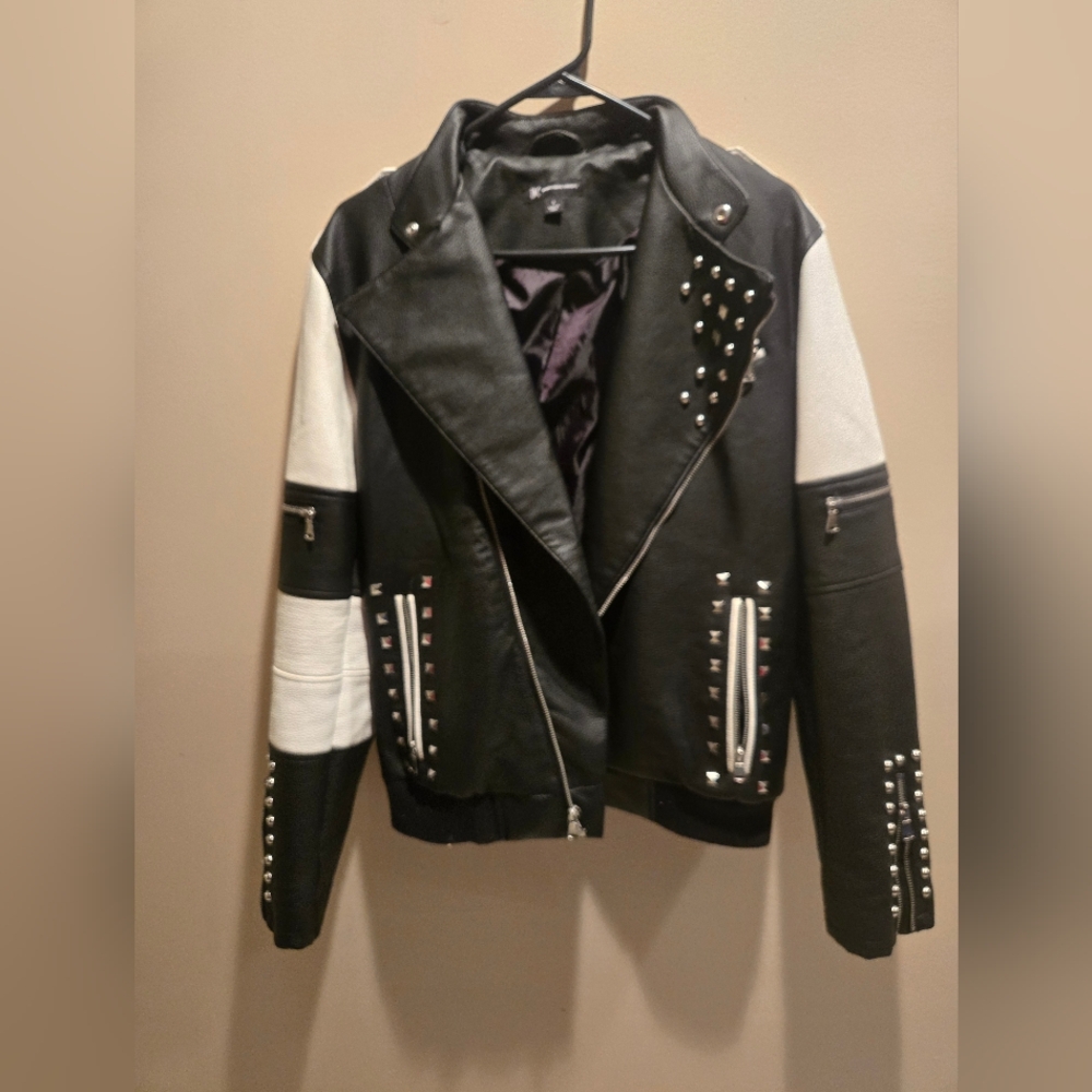 Studded Black and White Biker Jacket
